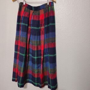 Geiger Austria Wool Pleated  Midi‎ Skirt Women's 42 Plaid w/ Pockets & Lined